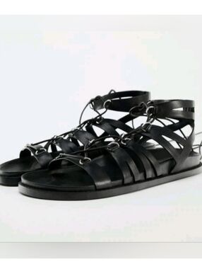 NWT Zara Black Lace-Up Gladiator Sandals SZ 9